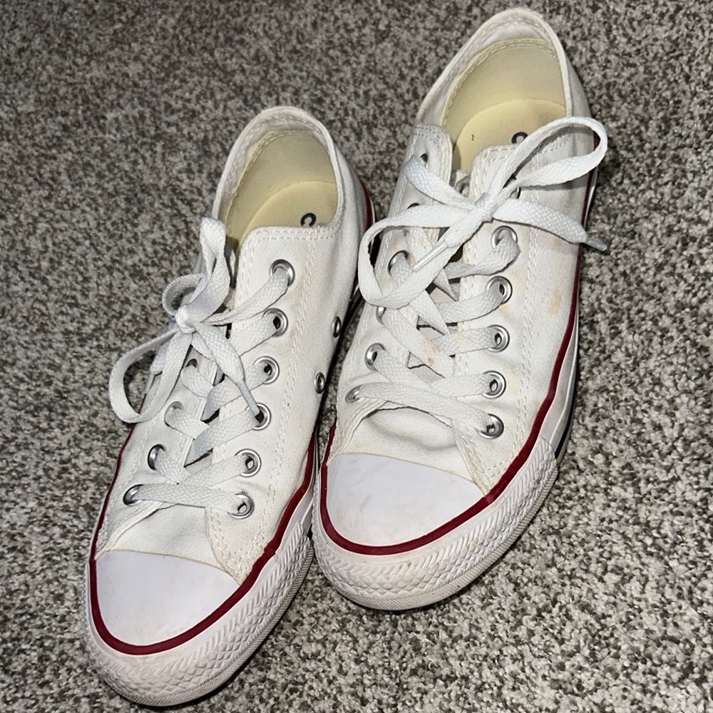White Canvas Sneakers with Red Trim